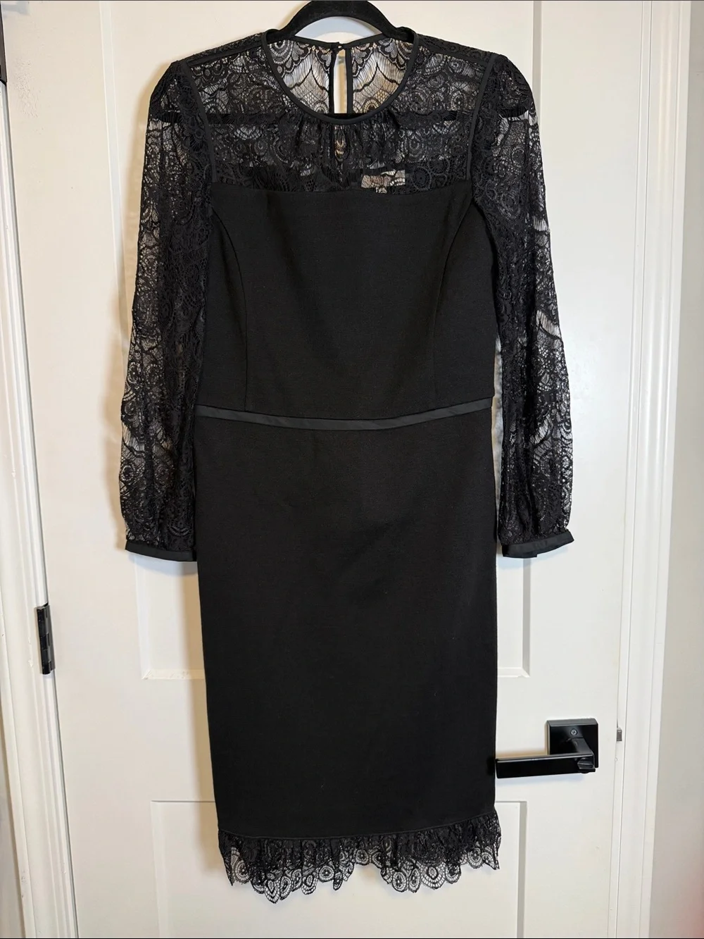 Tory Burch Tiana Black Lace-Top Wool Blend Sheath Dress - medium